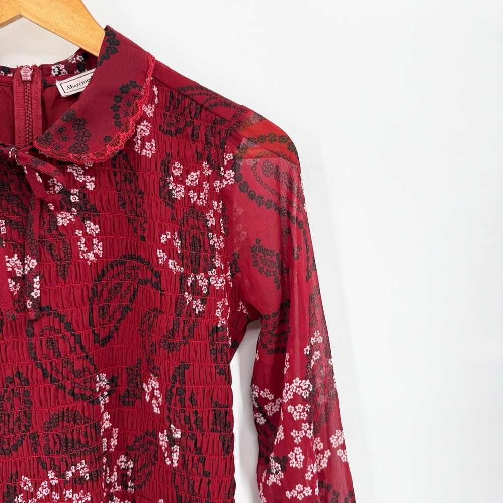 Abercrombie & Fitch Size Small Smocked Mini Dress Peter Pan Collar Dark Academia - Picture 5 of 8